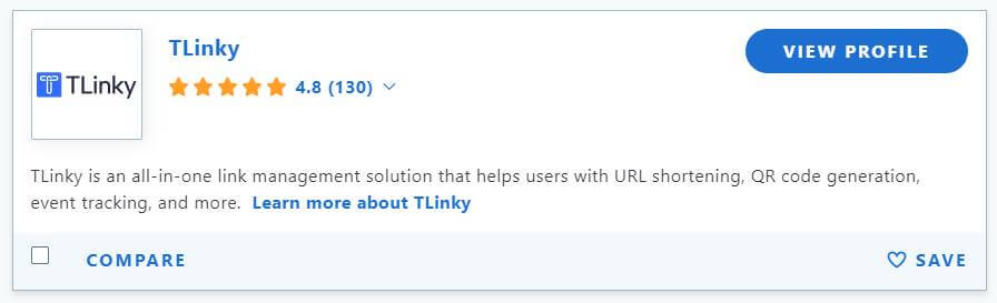 TLinky URL Shortener Capterra Review