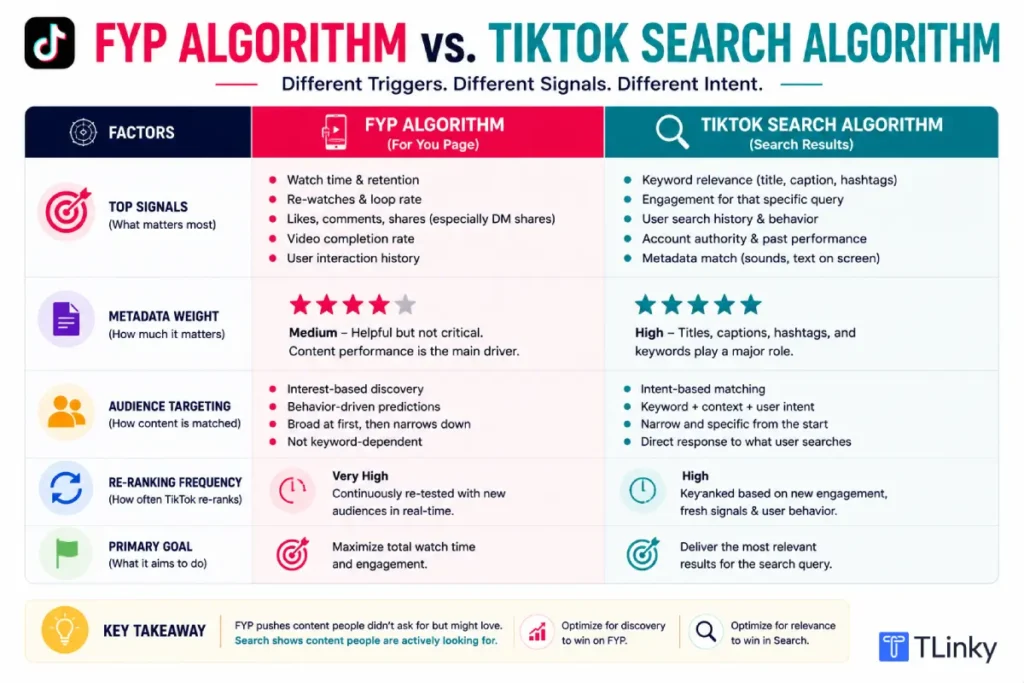 FYP algorithm vs. TikTok search algorithm