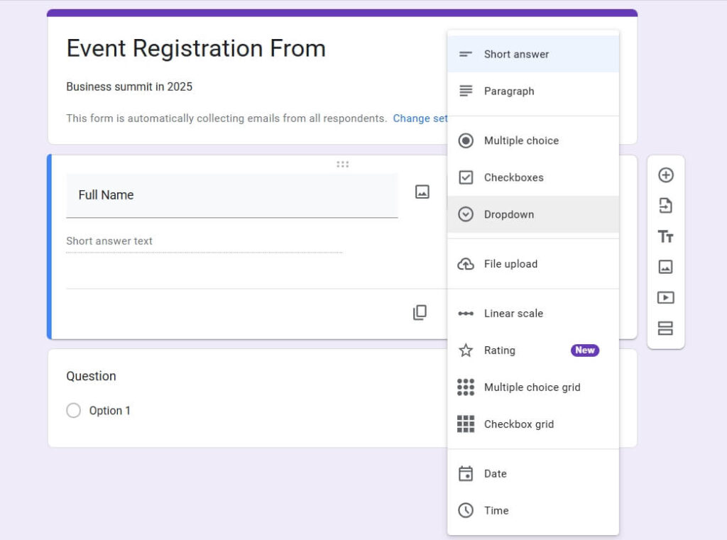 Google Forms Option