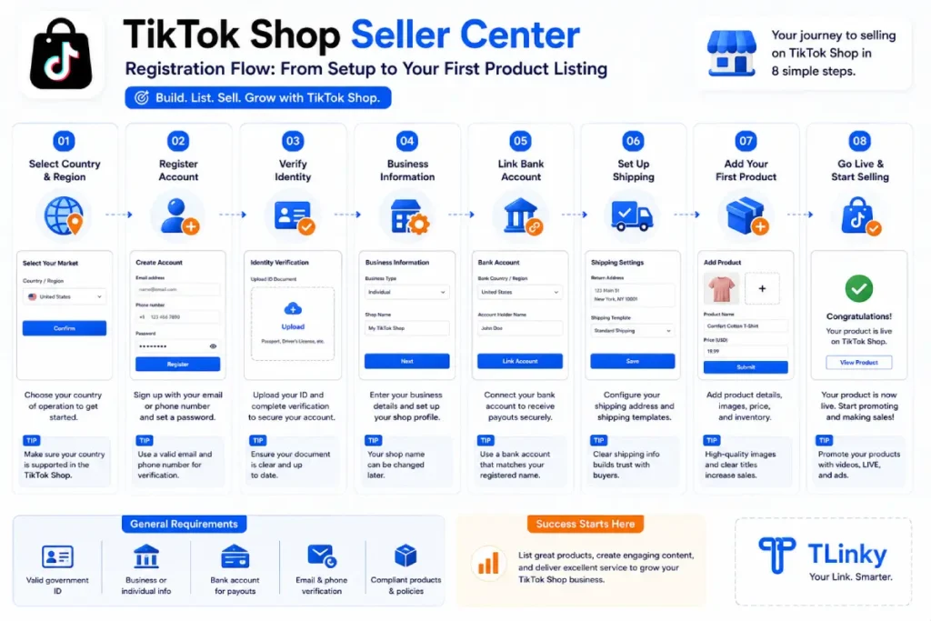 TikTok Shop Seller Center registration flow