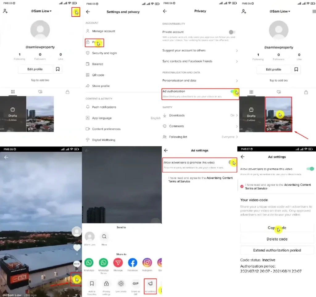 TikTok Ad Authorization settings