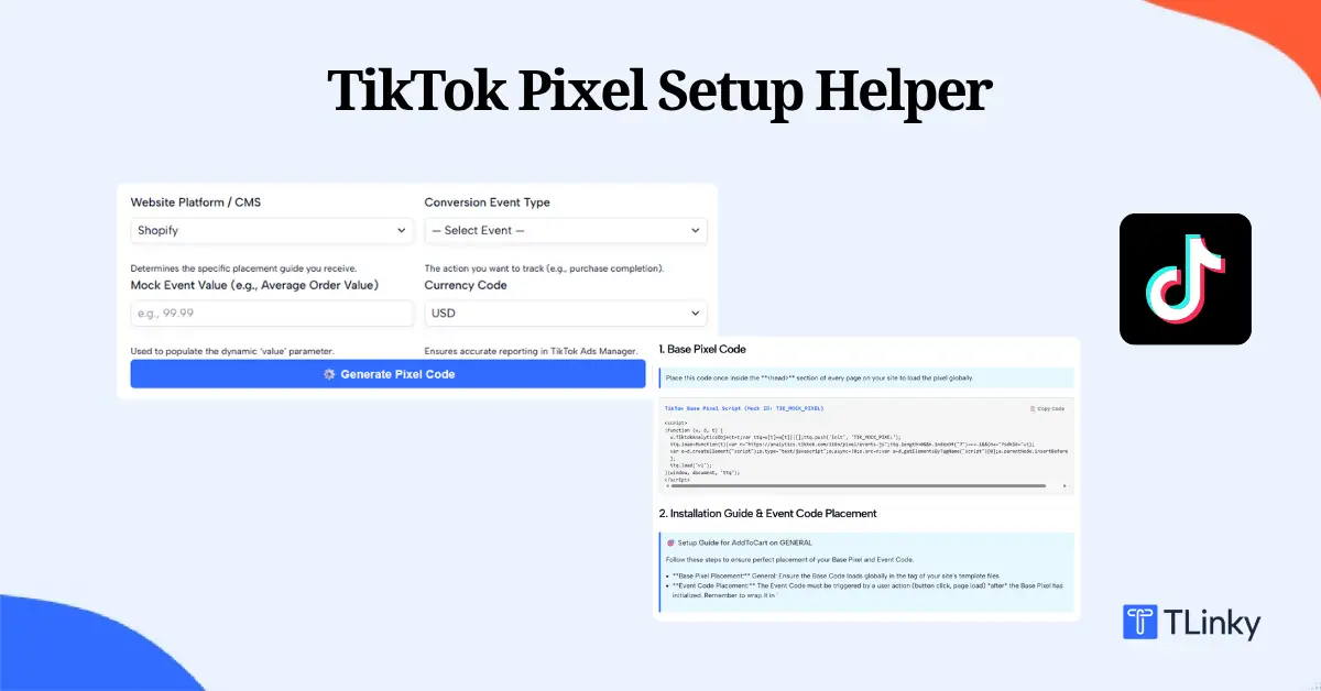 TikTok Pixel Setup Helper | Fix Installation Errors - TLinky