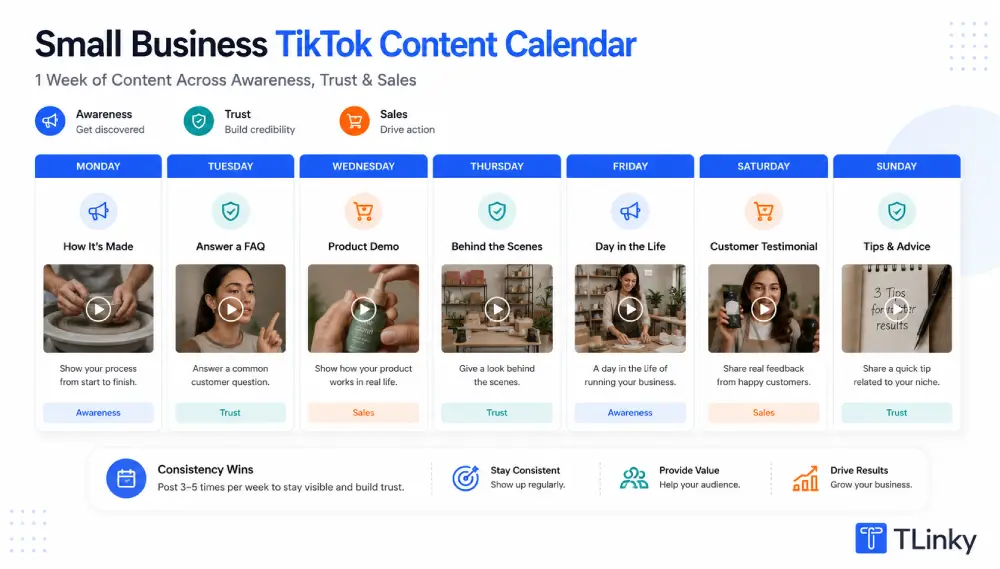 Small business TikTok content calendar