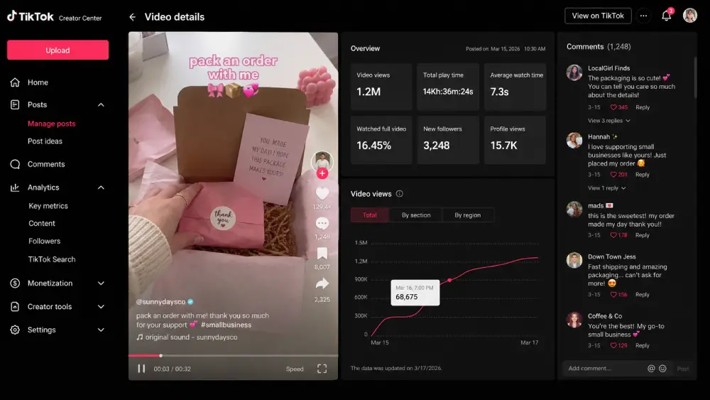 TikTok Creator account showing a small business