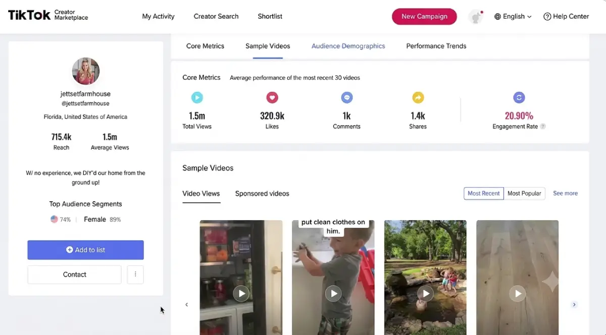 TikTok Creator Marketplace campaign analytics dashboard