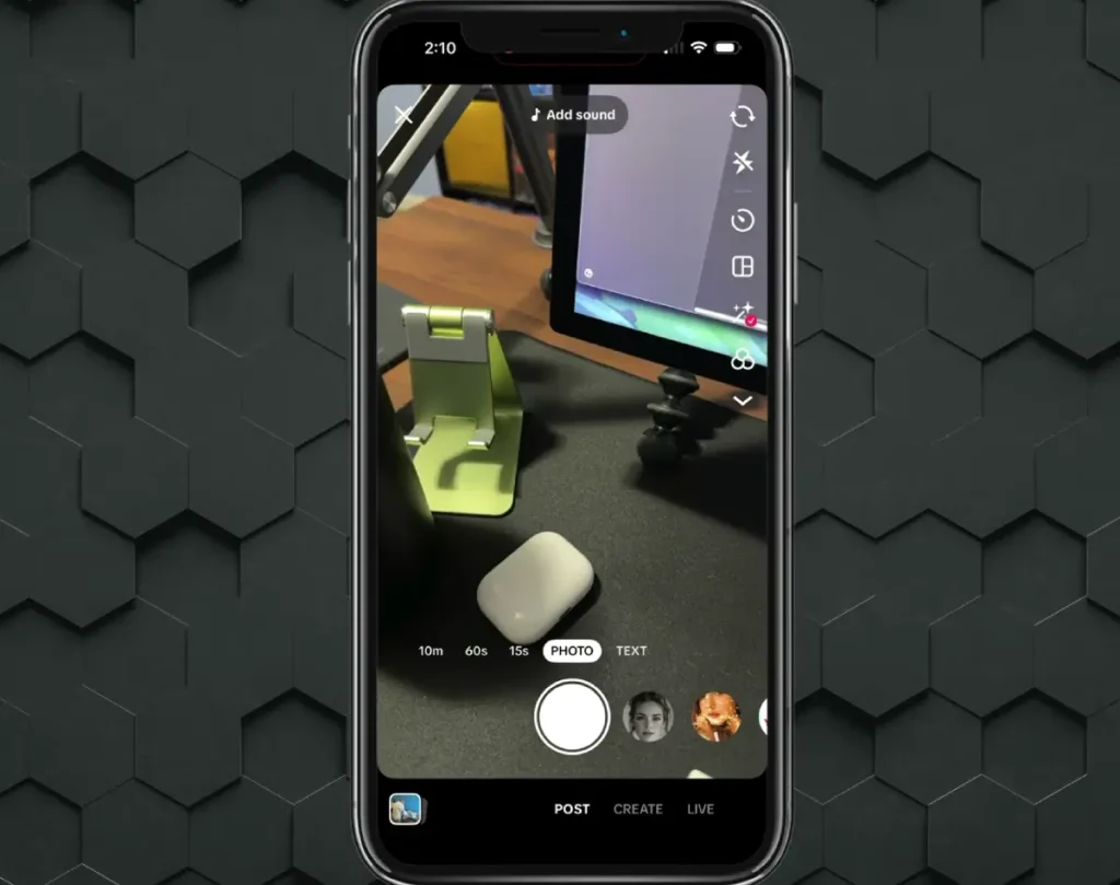 TikTok in-app camera screen