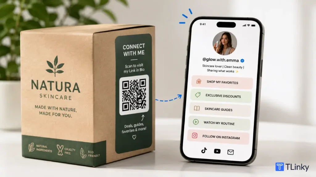 Product packaging with a printed QR code linking to an Instagram