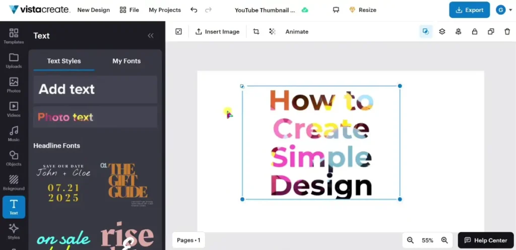 VistaCreate editor