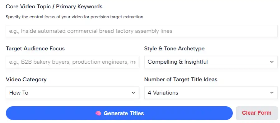 YouTube Title Generator tool interface for generating high CTR YouTube titles with AI