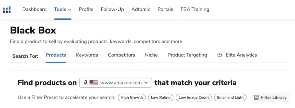 Helium 10 dashboard main navigation menu