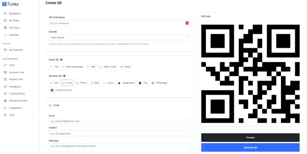 creating a branded dynamic QR code in TLinky for email
