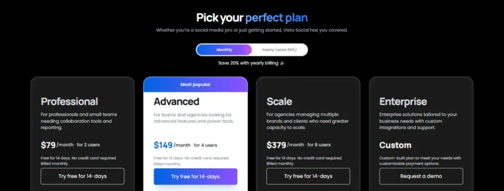 Vista Social Pricing
