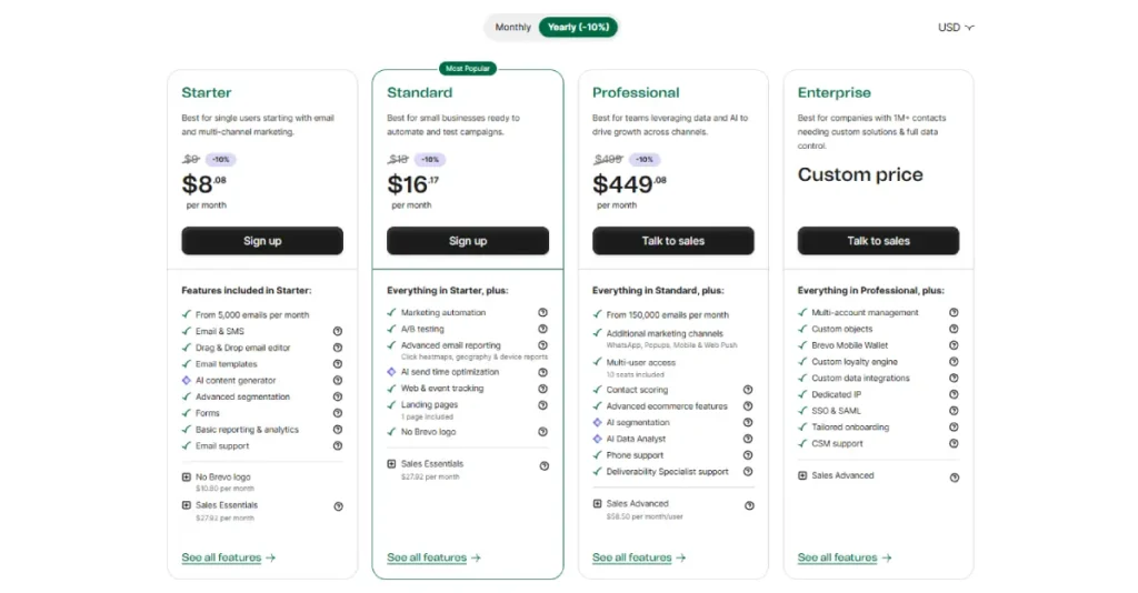 Campaign Monitor's pricing page