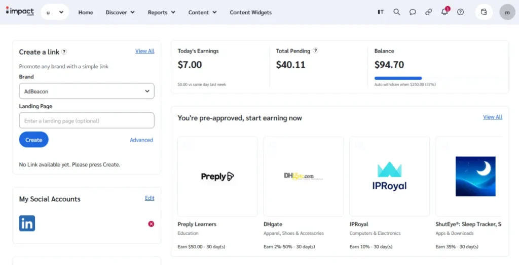 Impact dashboard