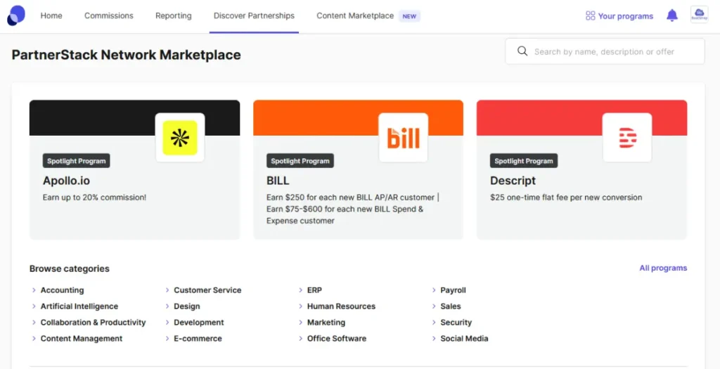 PartnerStack network marketplace