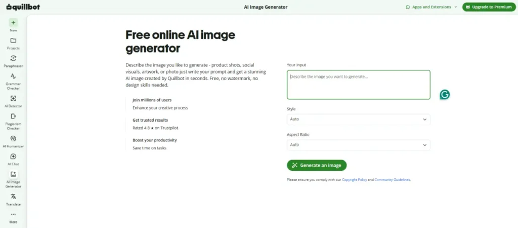 QuillBot AI image generator