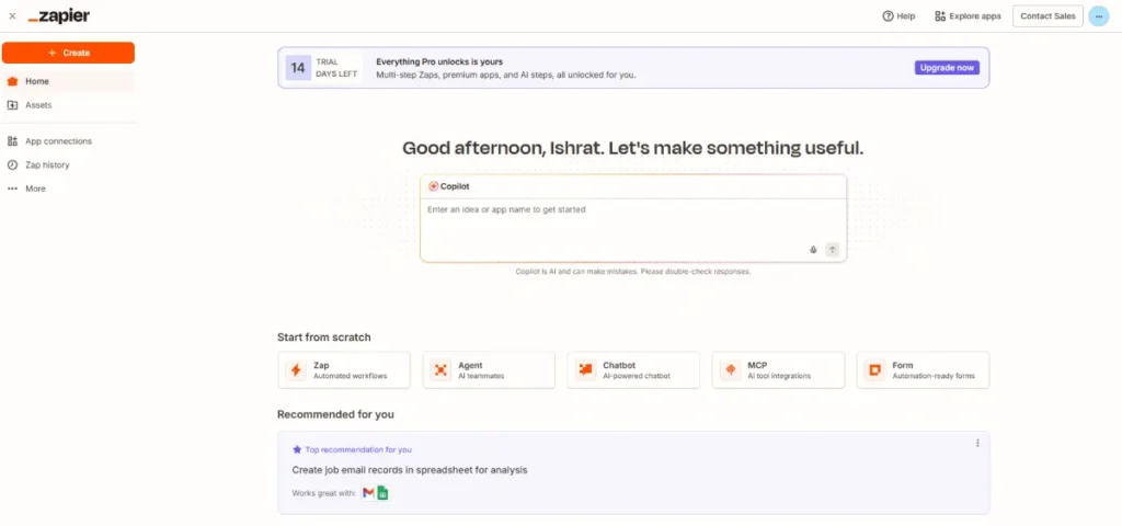 Zapier dashboard